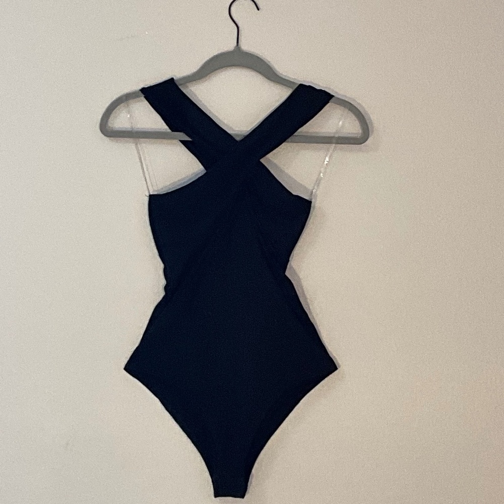 Black cross strap bodysuit